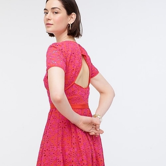 J Crew Maxi Eyelet Lace Dress Hot Pink - Picture 2 of 8